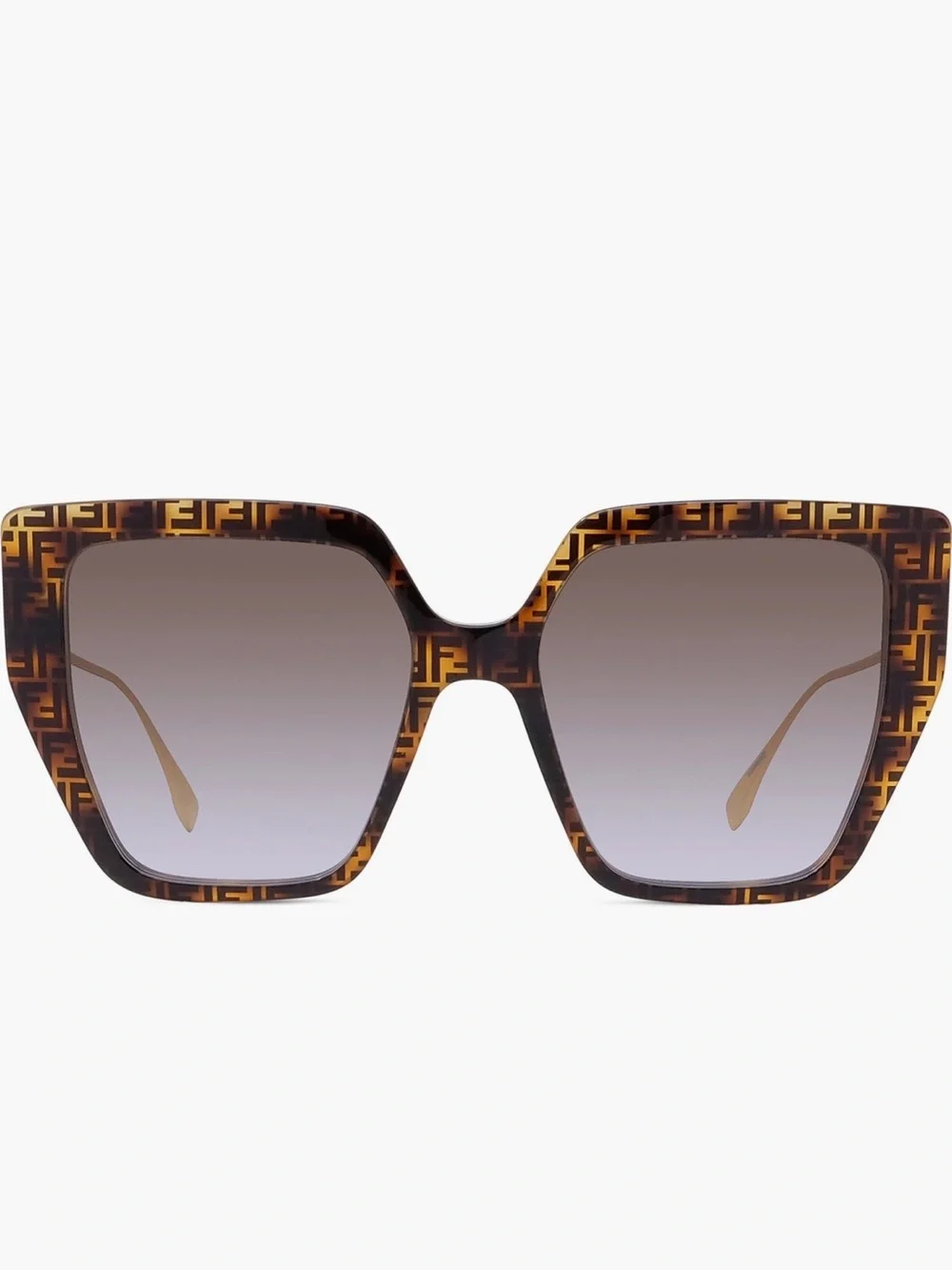 Fendi Brown Tortoise Square Sunglasses with Gold Temples